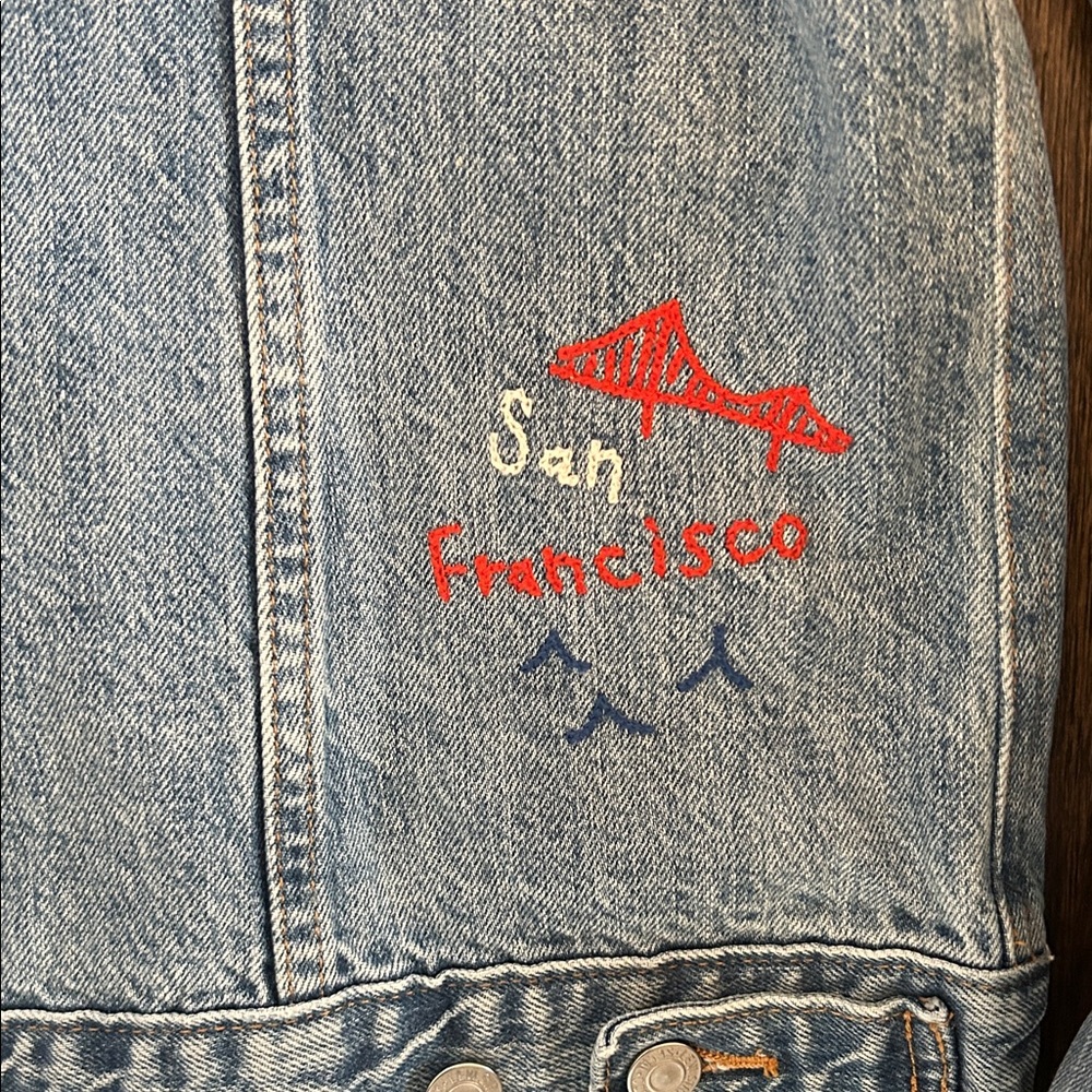 Levi's Blue Jean Jacket with Colorful Embroidery - Picture 9 of 10